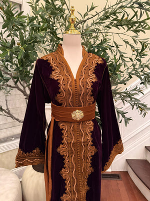 Autumn Ember Maroon Velvet Kuftan with Brown Embellishments