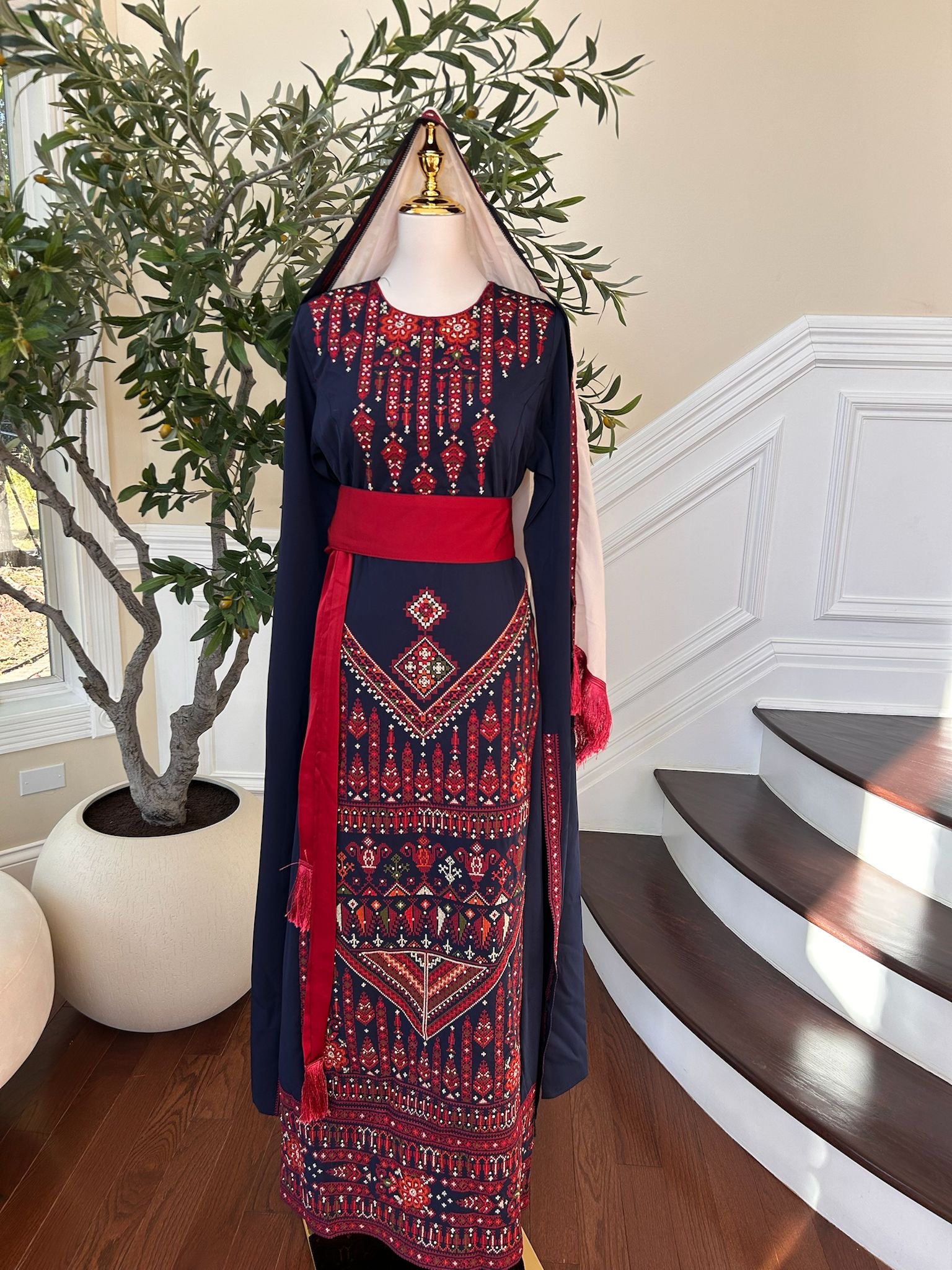 Blue Embroidery Tatreez Red Thobe