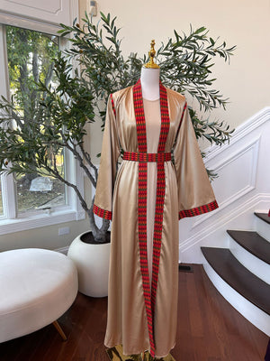 Golden Red Embroidery Tatreez Thobe