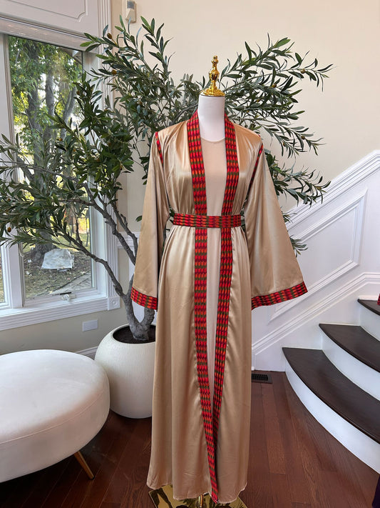 Golden Red Embroidery Tatreez Thobe