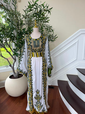 White Embroidery Beaded Thobe