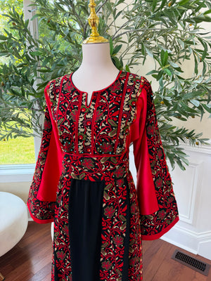 Red Embroidery Tatreez Black Thobe
