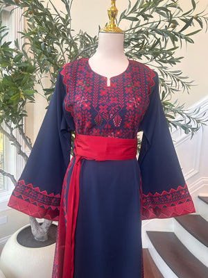 Blue Embroidery Tatreez Red Detail Thobe