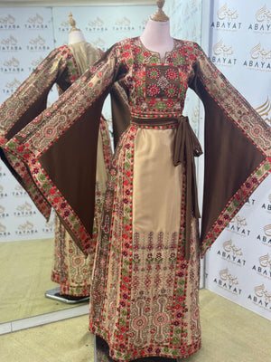 Desert Rose Palestinian Thobe – Beige & Chocolate Brown