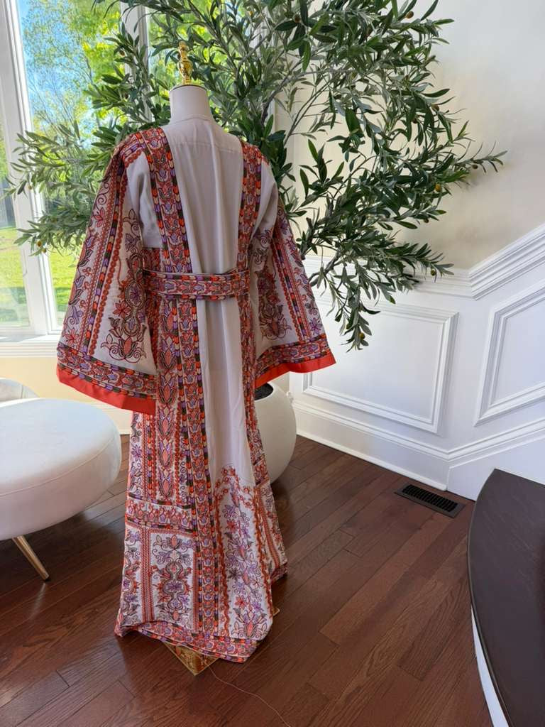 Beige Embroidery Orange Tatreez Thobe