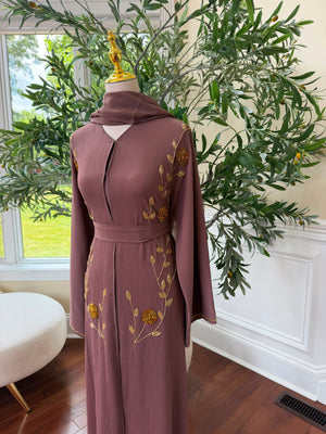 Muave Golden Essence Floral Abaya