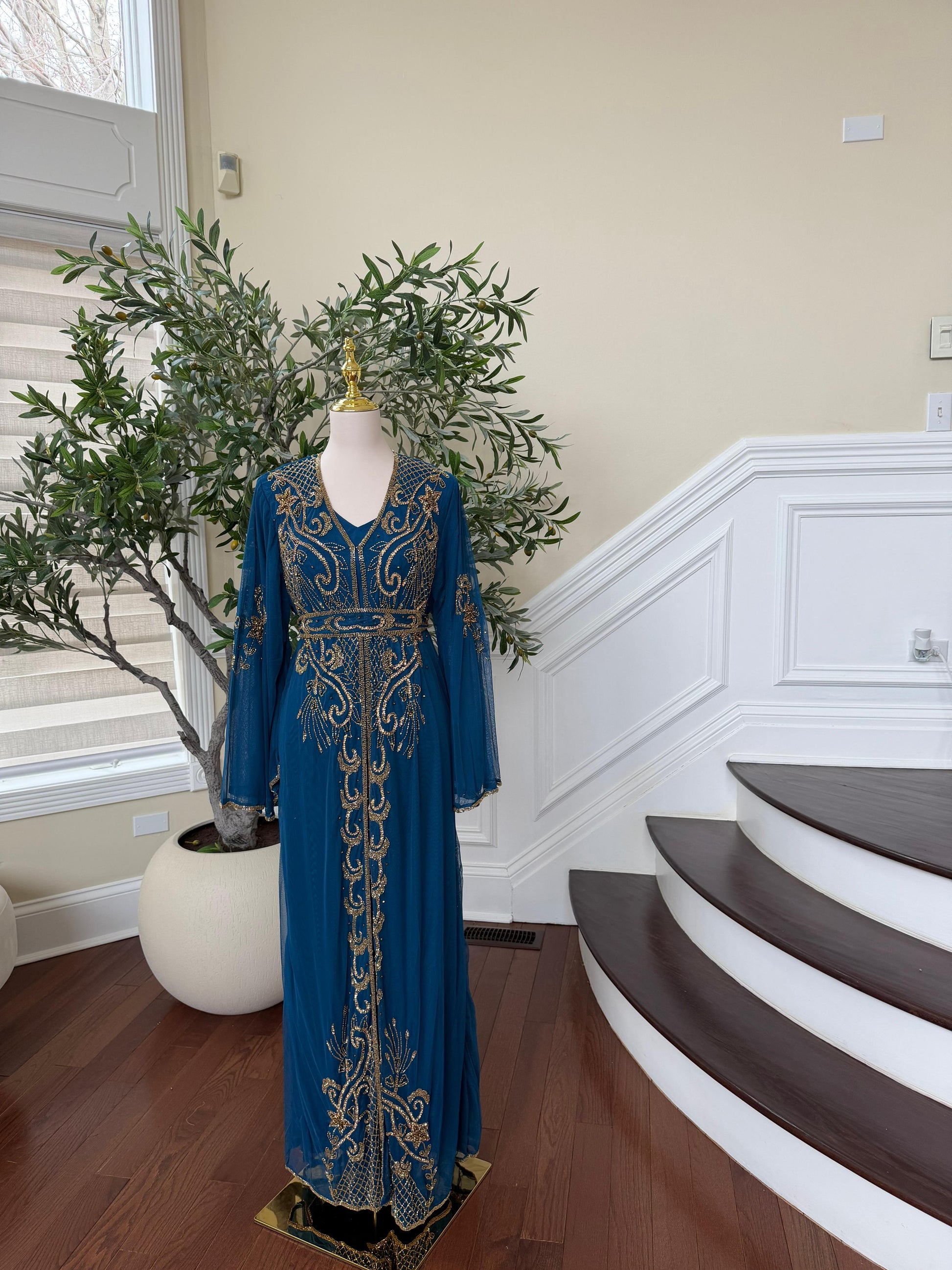 Turquoise Devine Golden Cardigan Abaya
