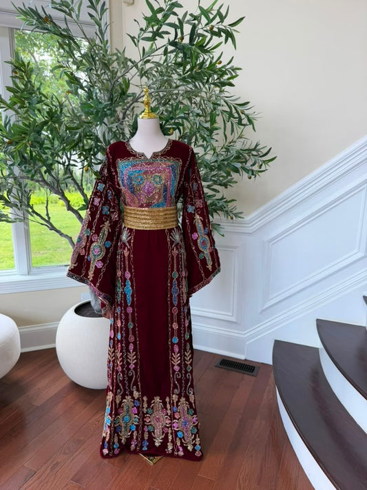 Burgundy Velvet Beaded Thobe