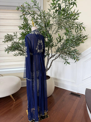 Navy Blue Silver Stone Cardigan Abaya