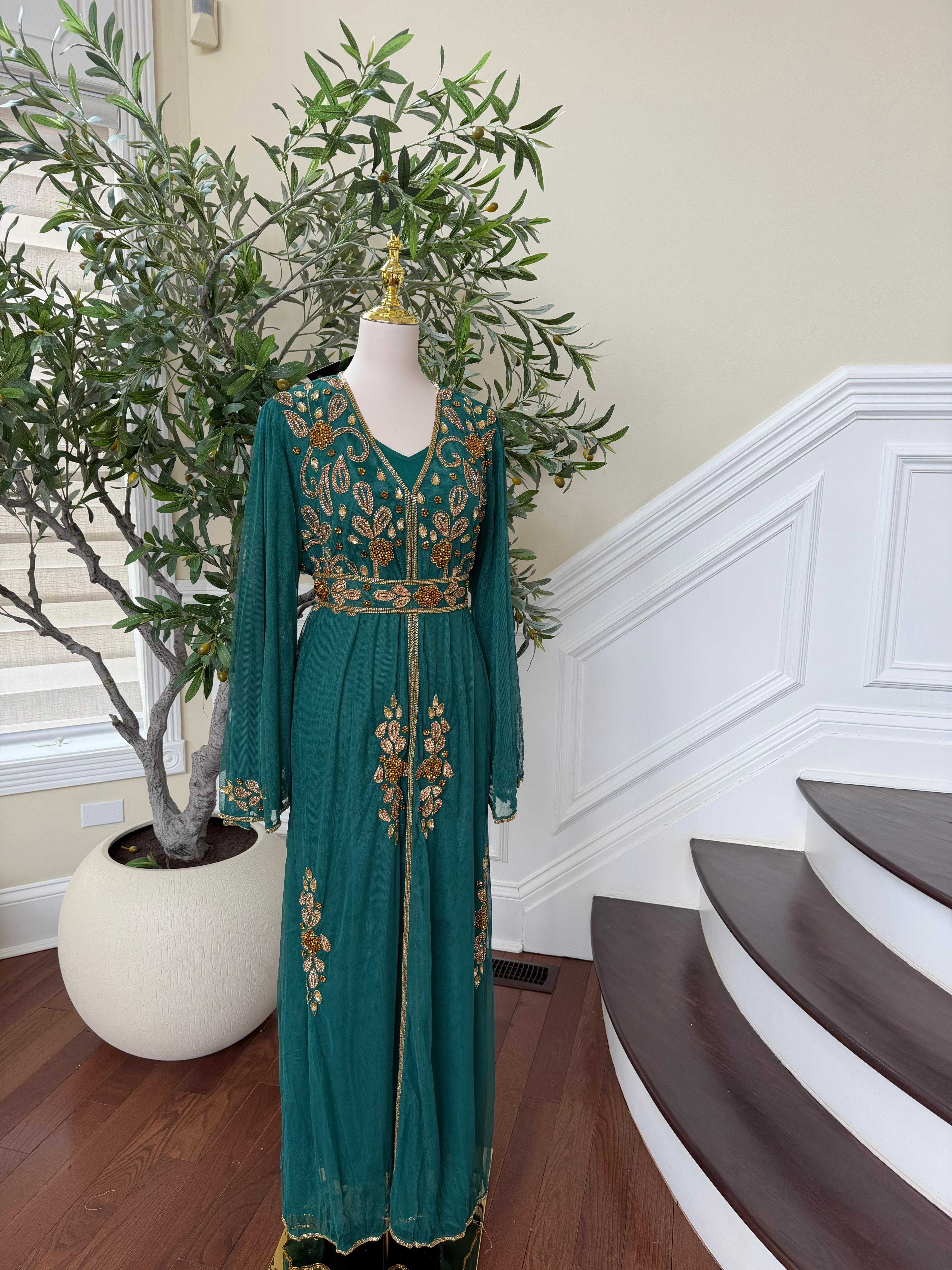 Emerald Green Golden Cardigan Abaya
