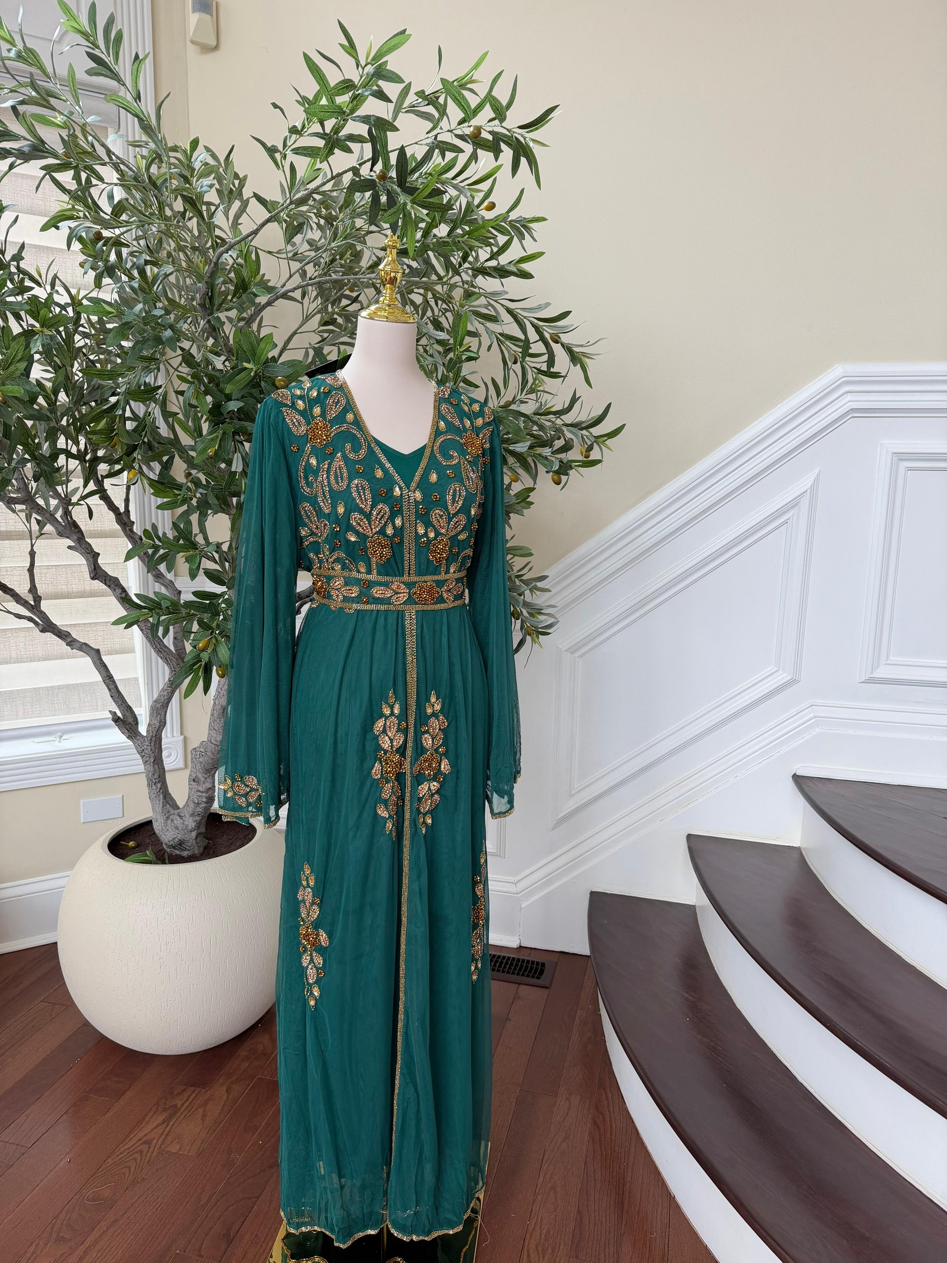 Emerald Green Golden Cardigan Abaya
