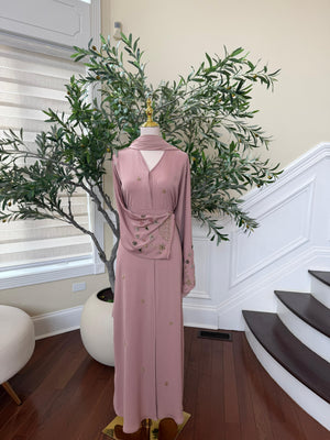 Rose Blush Floral Sleeve Beaded Abaya