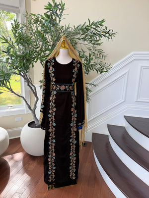 Brown Velvet Beaded Stone Elegance