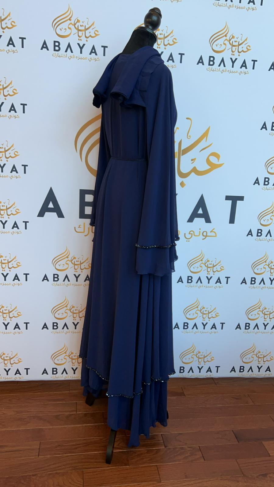 Blue Ruffled Stoned Abaya