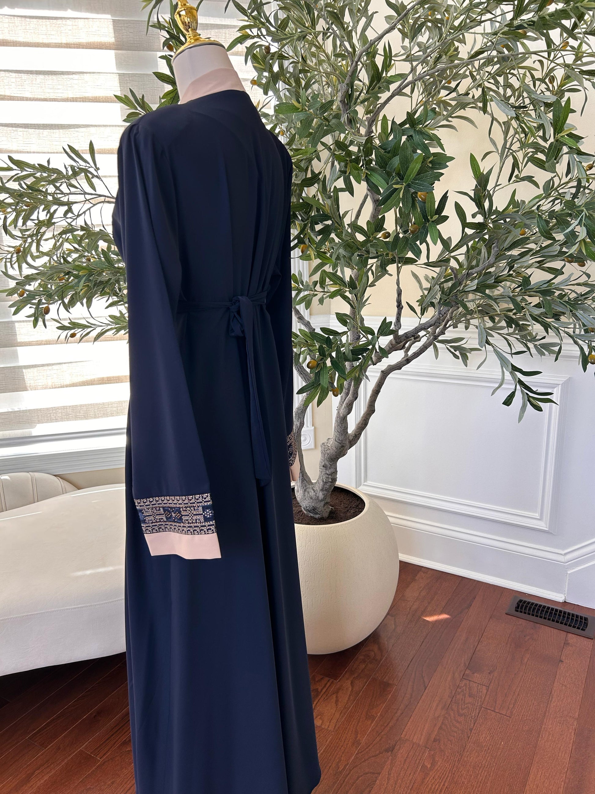 Blue Tatreez Beaded Two Piece Abaya