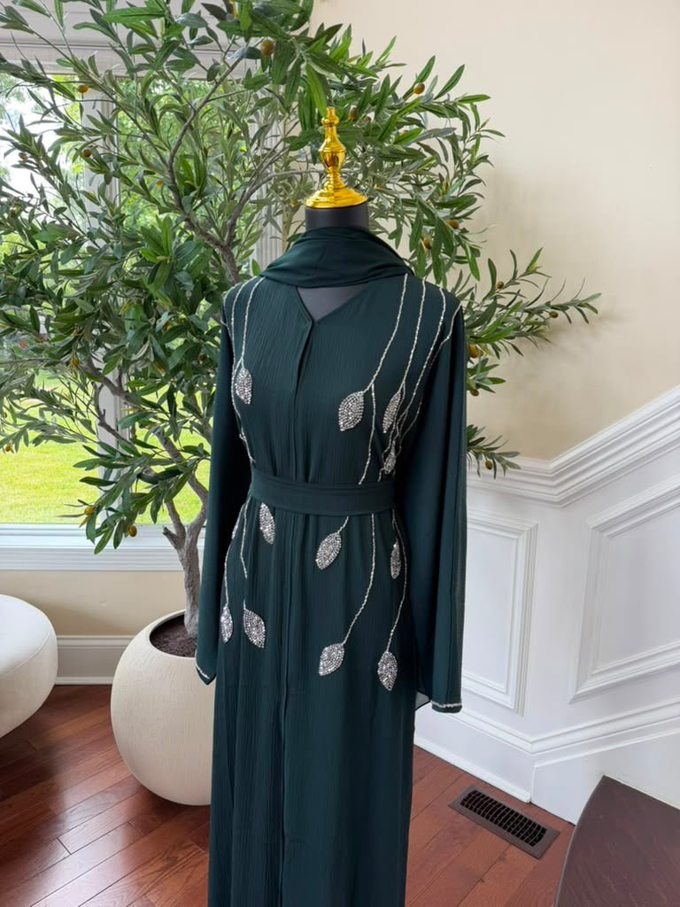 Emerald Green Beaded Charm Abaya