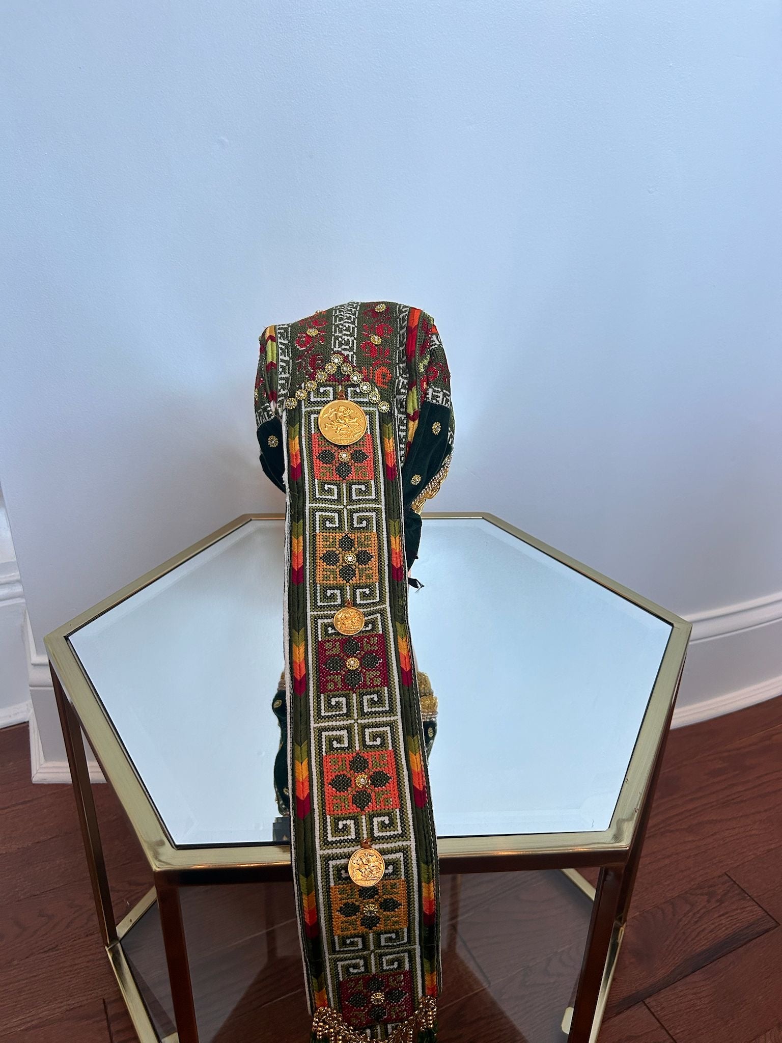 Green Tatreez Embroidery Coin Head Piece