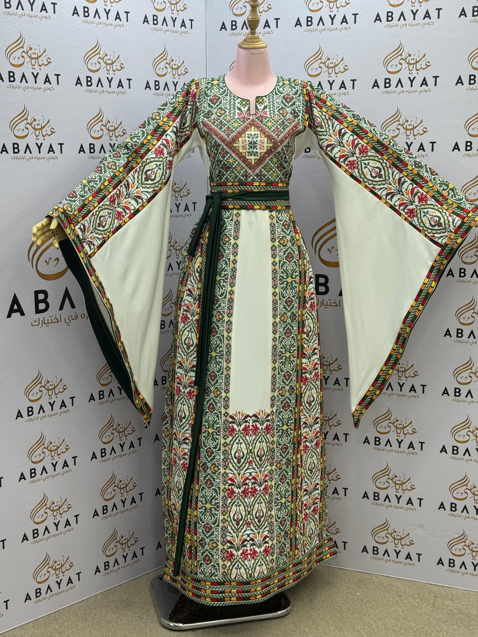 White Elegance With Green Royal Tatreez Thobe