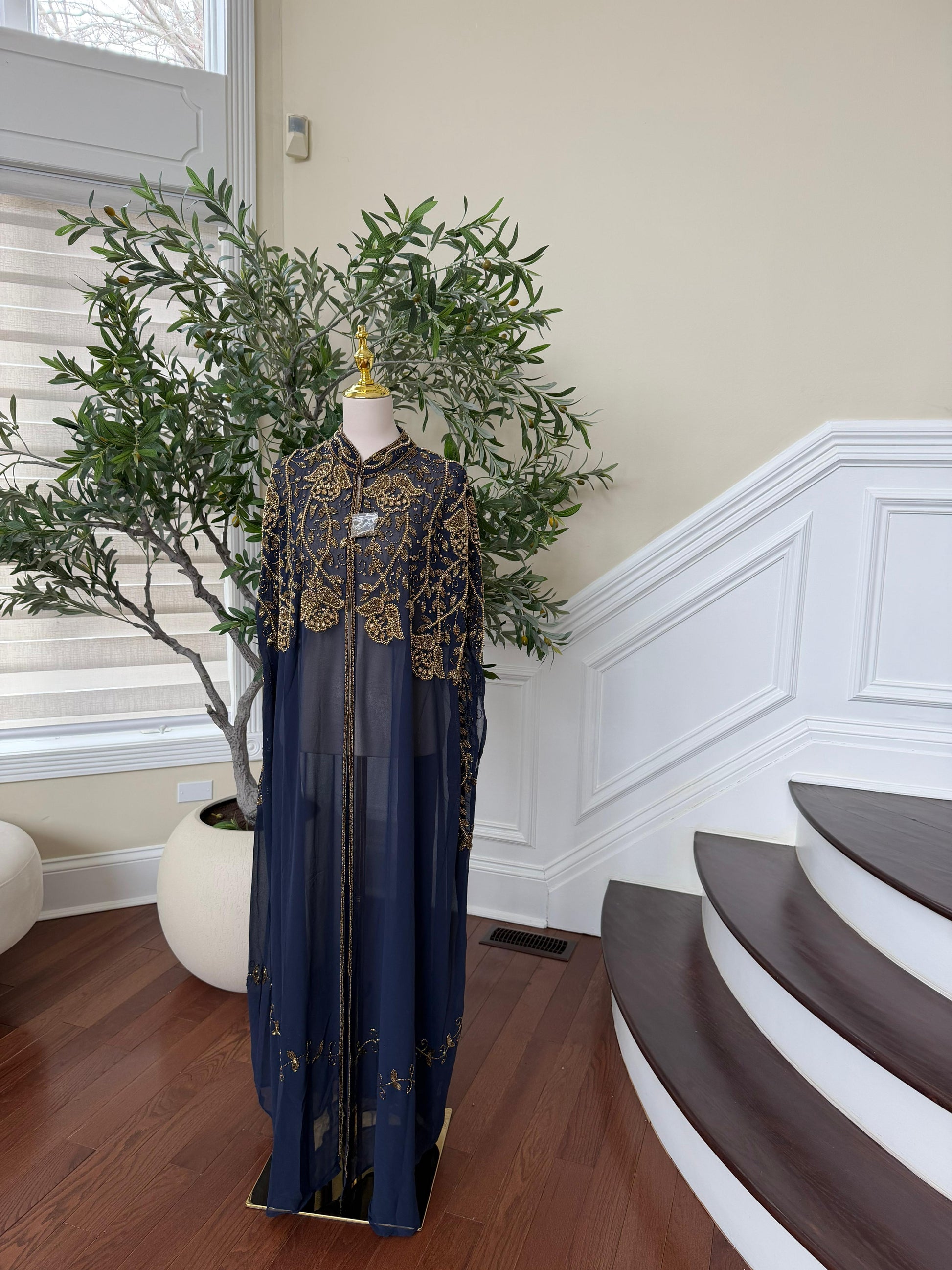 Blue Golden Stone Cardigan Abaya