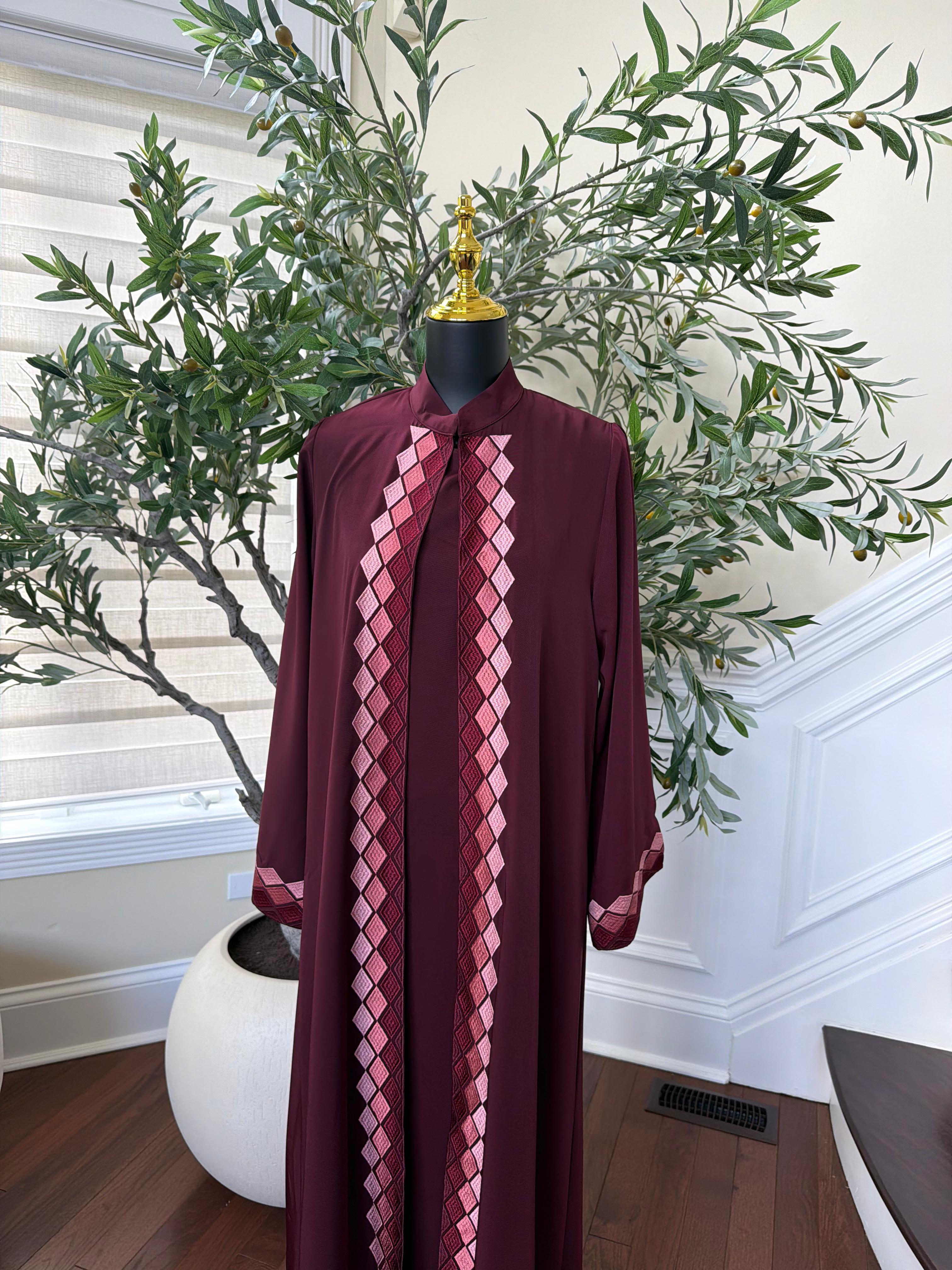 Red Two Piece Cardigan Abaya