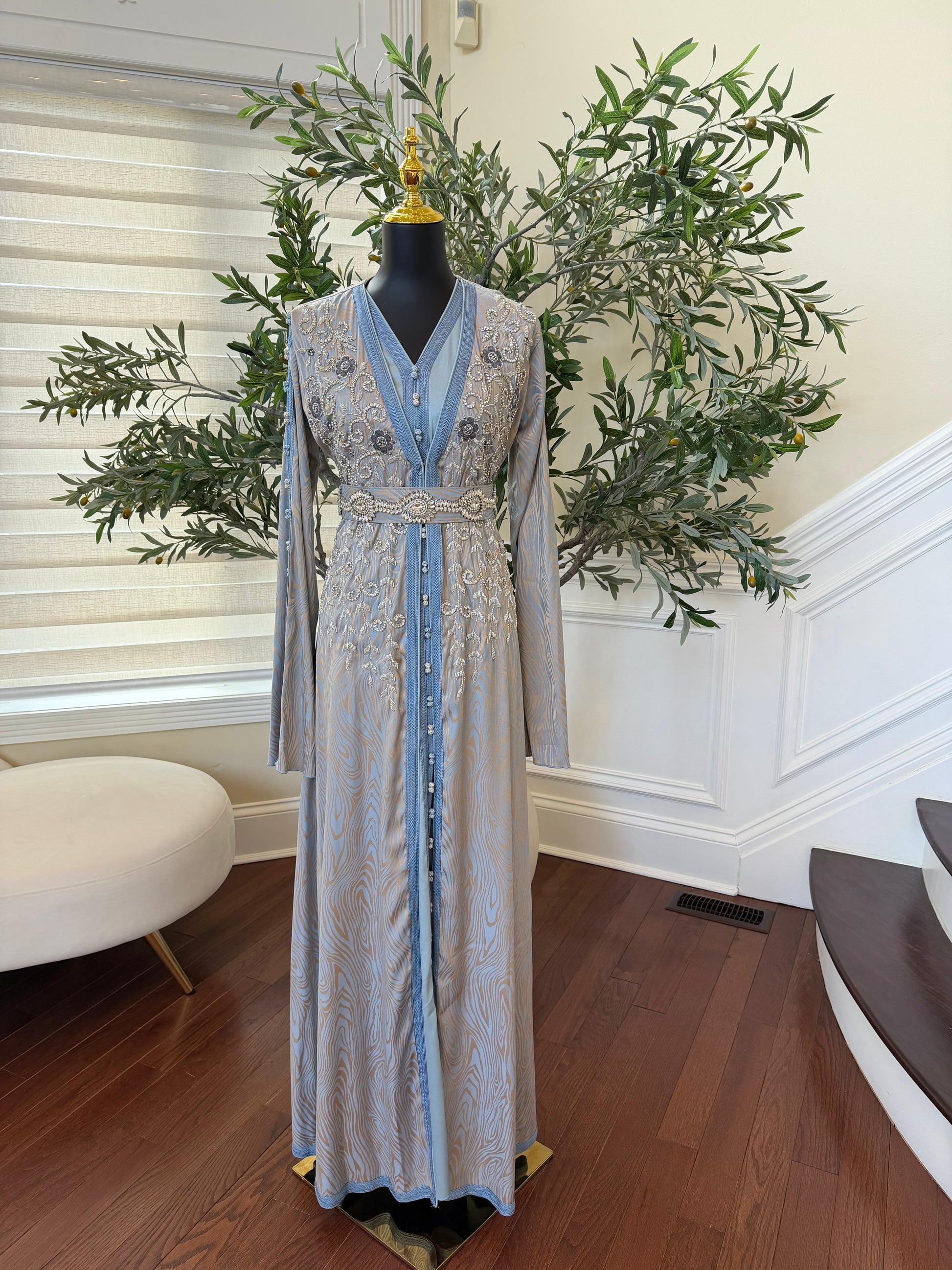 Baby Blue Breeze Luxury Floral Kuftan