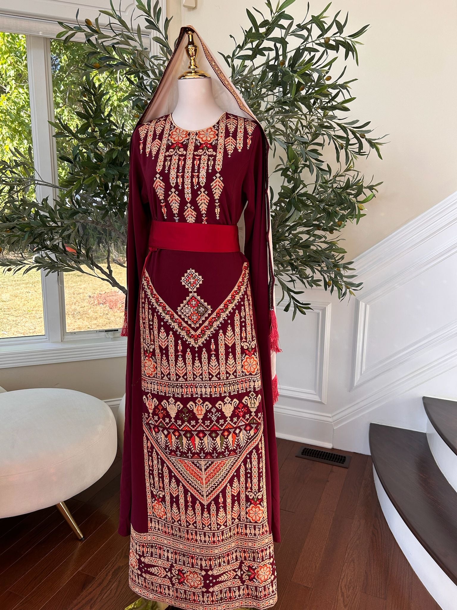 Burgundy Tatreez Embroidery Thobe