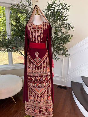 Burgundy Tatreez Embroidery Thobe