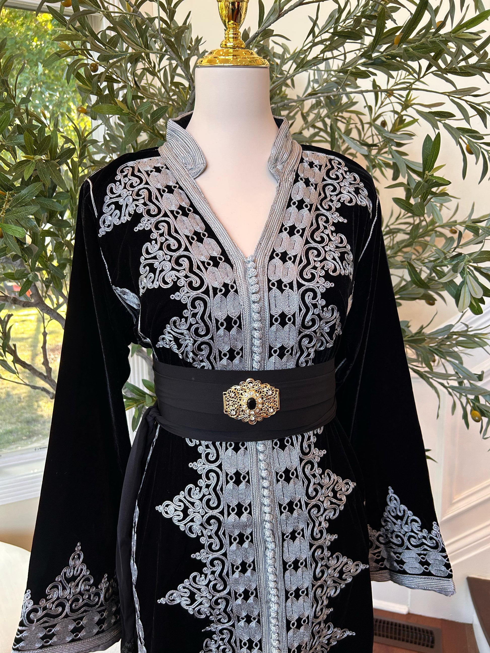 Black Velvet Embellished Silver Royale Kuftan