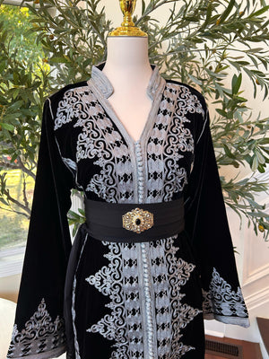 Black Velvet Embellished Silver Royale Kuftan