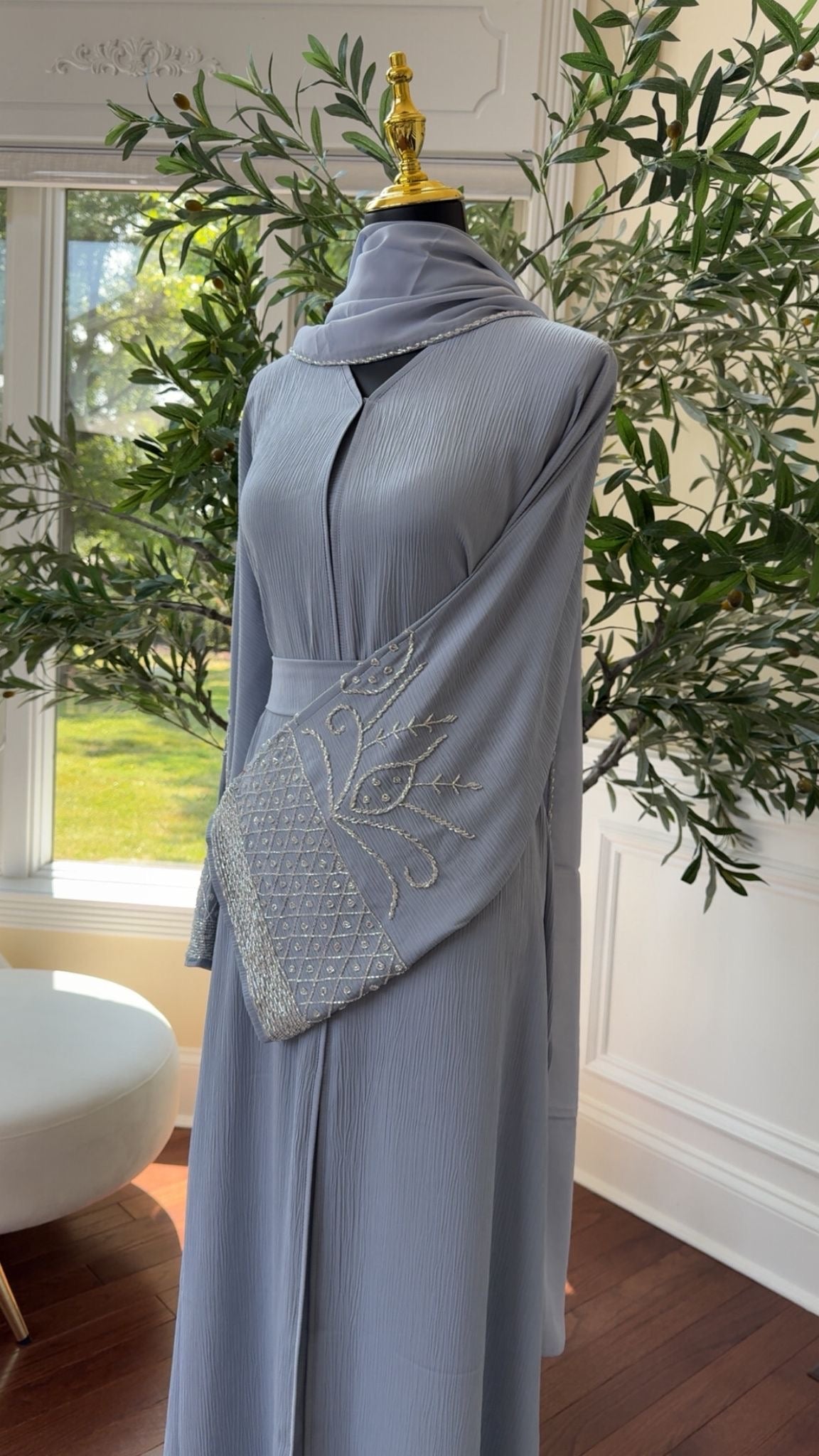 Baby Blue Sleeve Charm Abaya