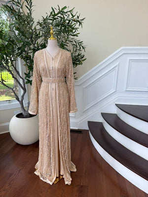 Beige Beaded Two Piece Kuftan