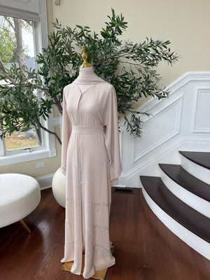 Cream Elegance Beaded Charm Abaya