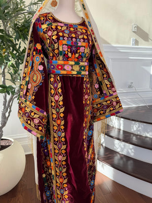 Red Velvet Handmade Embellished Beaded Thobe