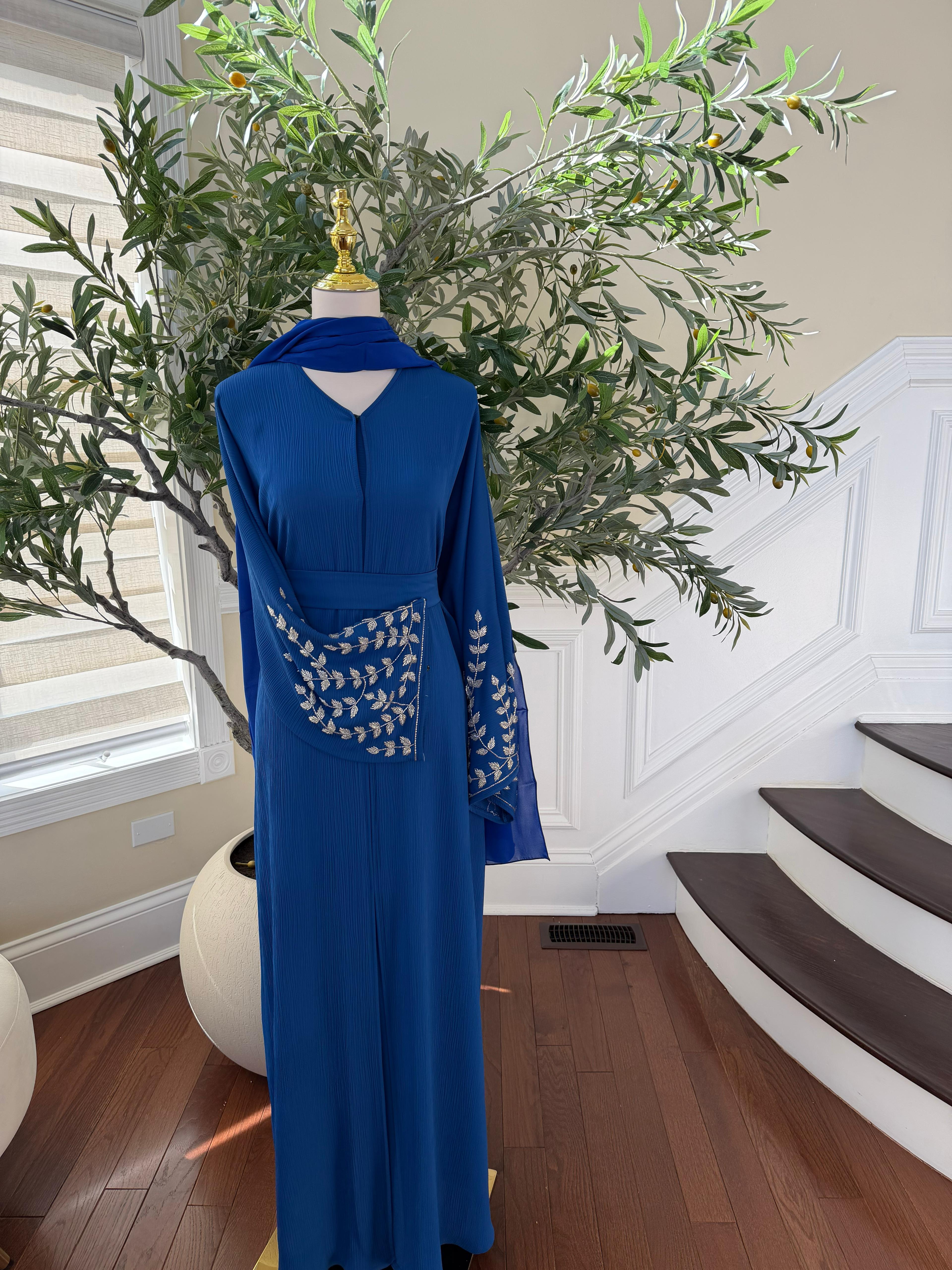 Blue Rose Sleeve Beaded Abaya