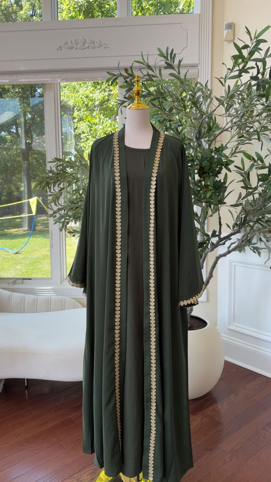 Green Two Piece Luxe Elegant Detail Abaya