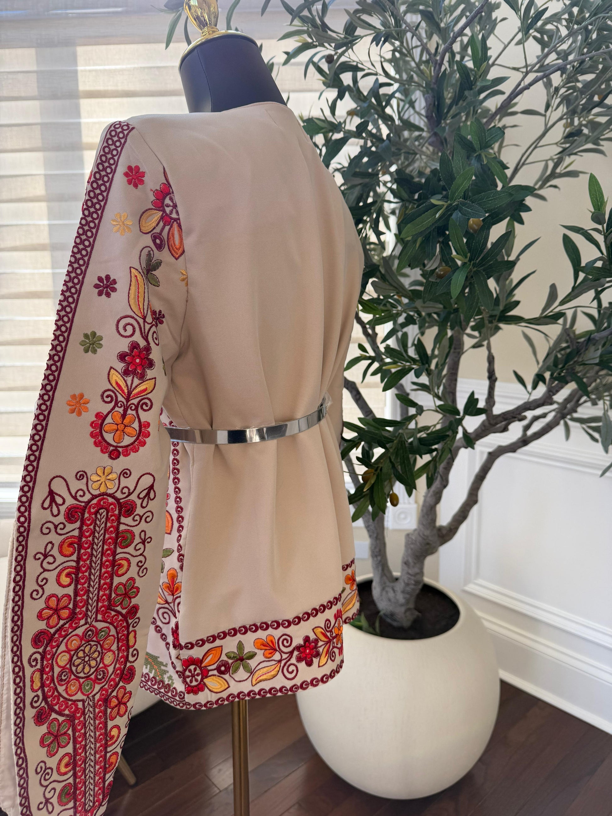 Tan Heritage Red Tatreez Jacket