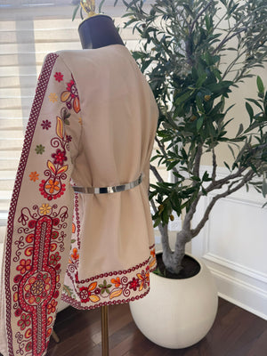 Tan Heritage Red Tatreez Jacket