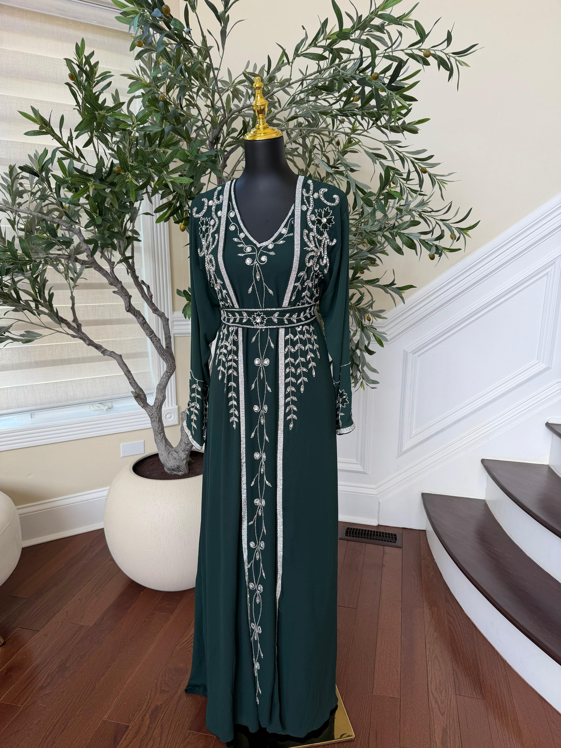 Emerald Green Beaded Rose Kuftan