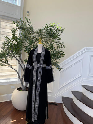 Black Two Piece Silver Embroidered Thobe
