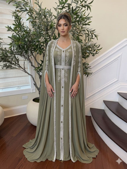Olive Majesty Beaded Kuftan