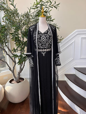 Black Silver Stone Beaded Kuftan