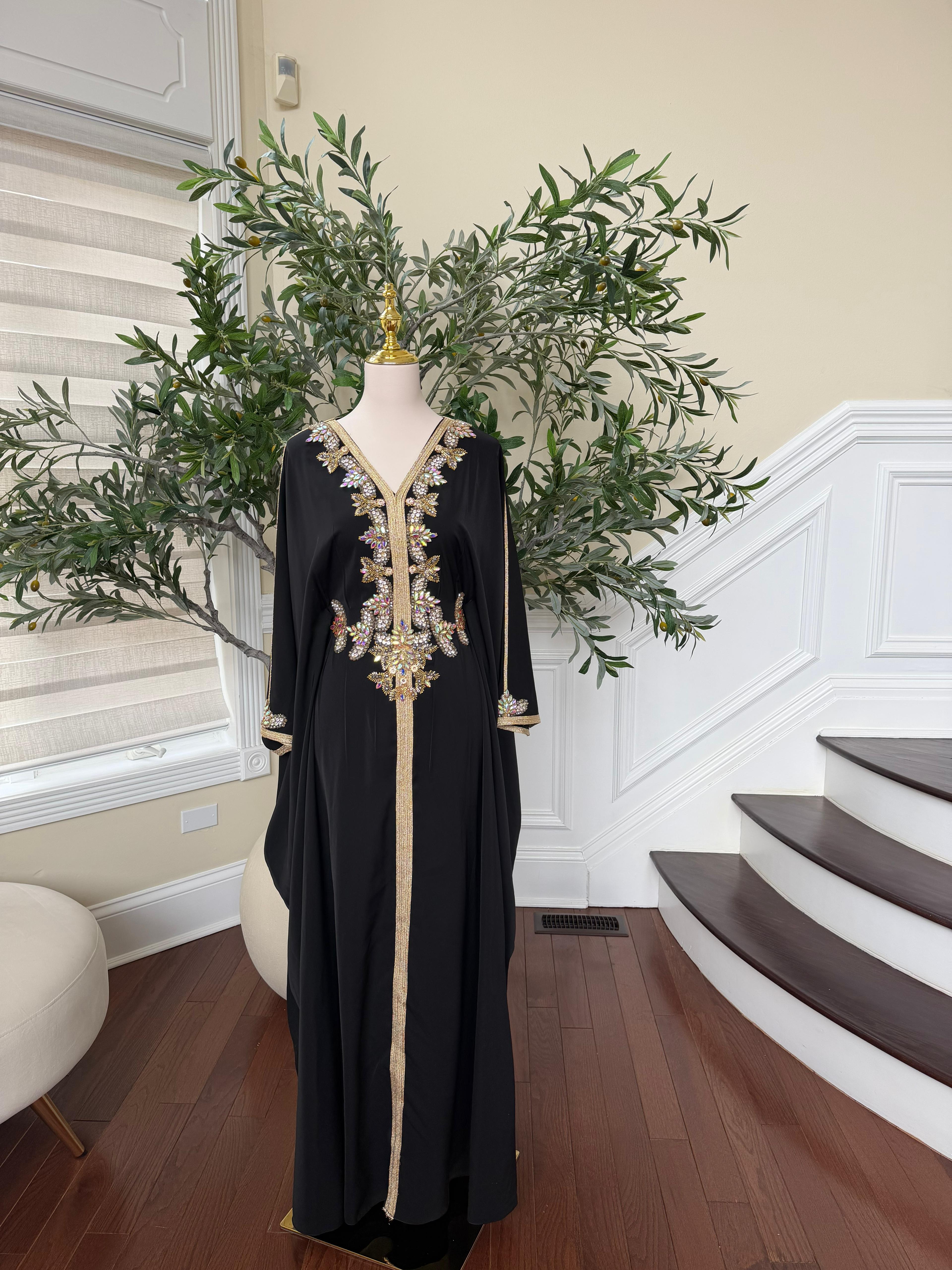 Black Royale Beaded Butterfly Abaya