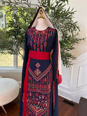 Blue Embroidery Tatreez Red Thobe