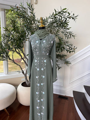 Sage Green Floral Essence Abaya