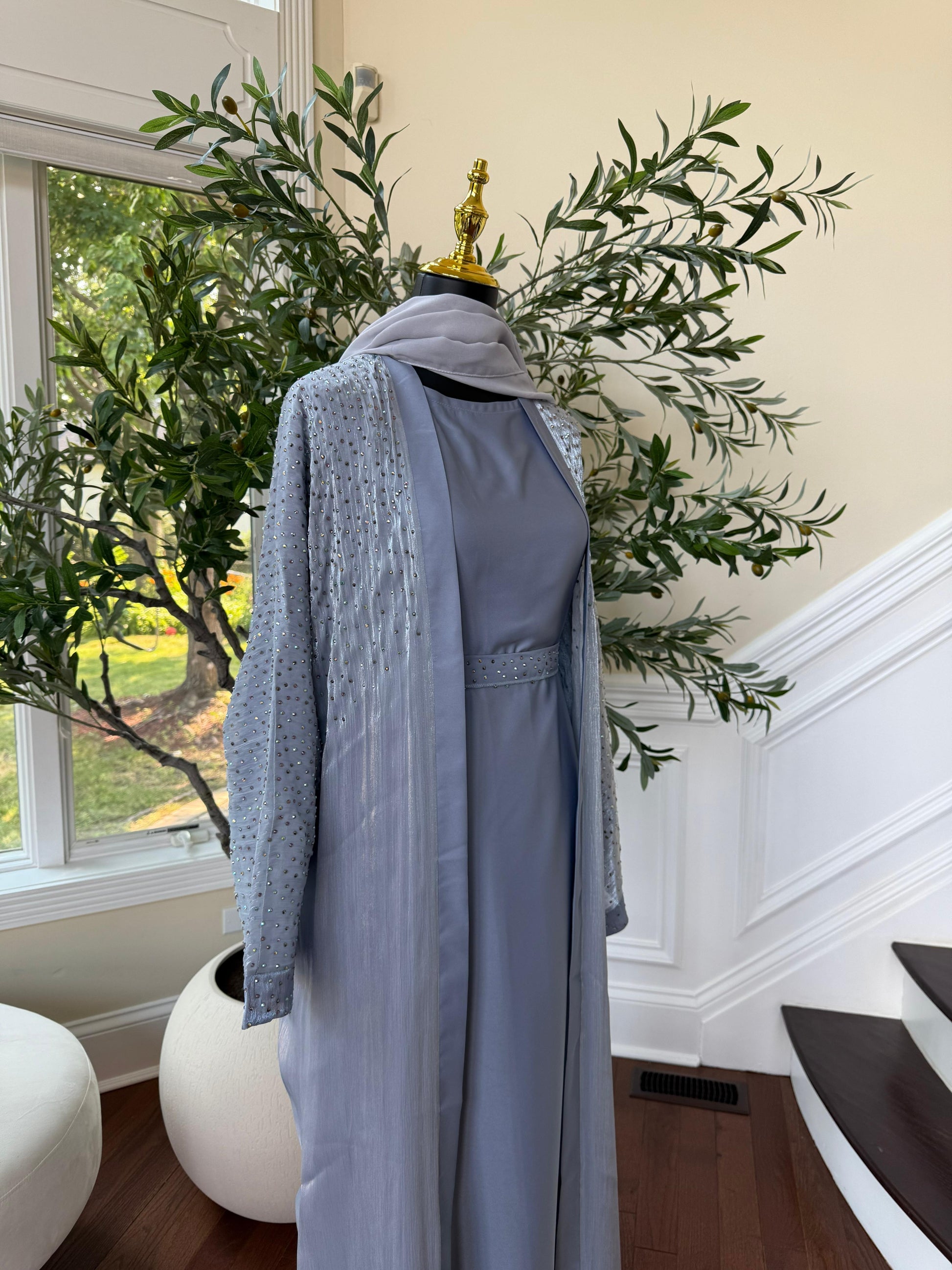 Light Dust Blue Sparkle Cardigan Abaya