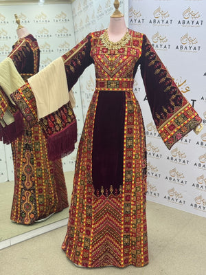 Traditional Palestinian Thobe – Full Embroidery with Matching Shawl