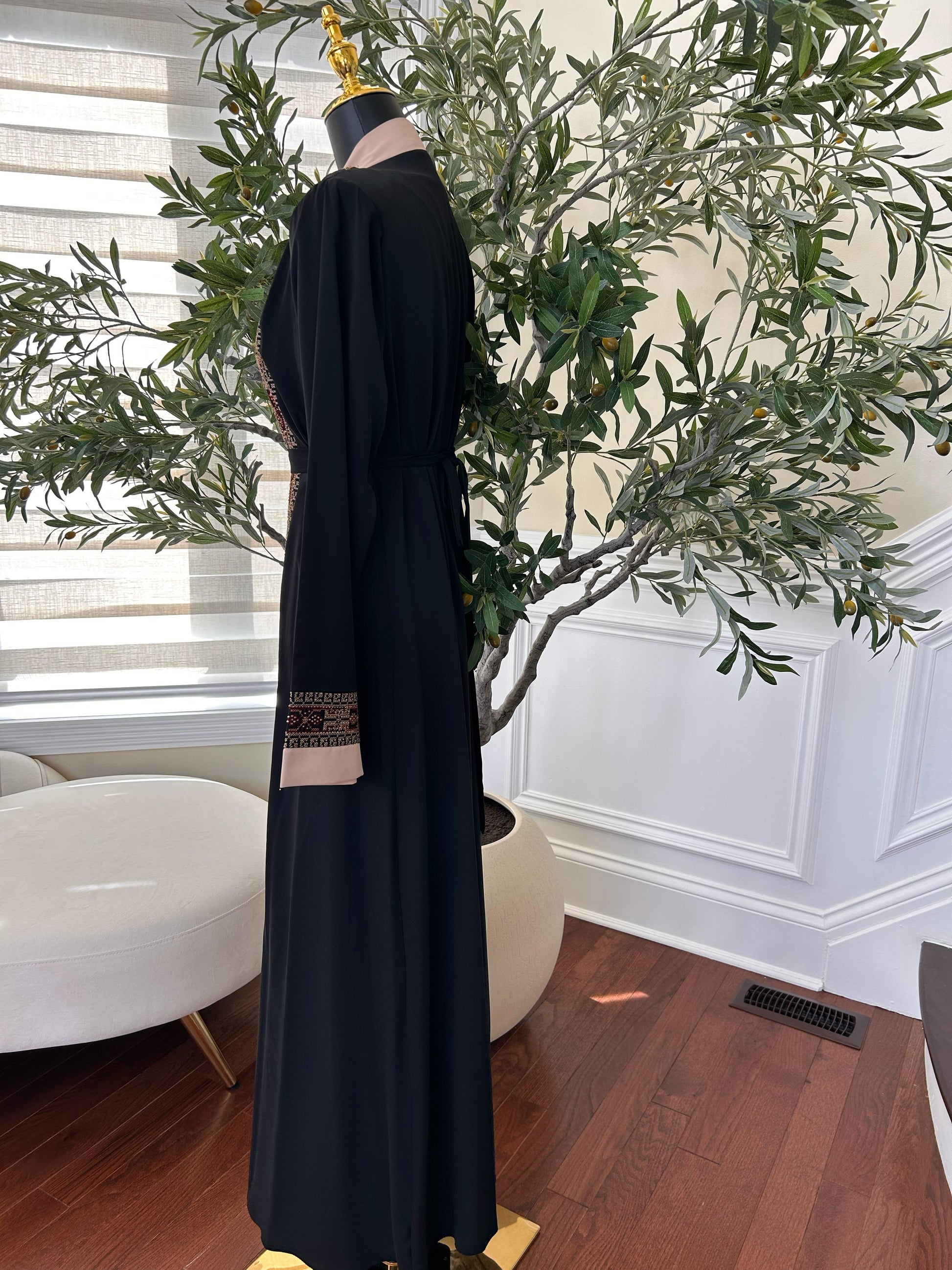 Black Tatreez Embroidered Two Piece Abaya