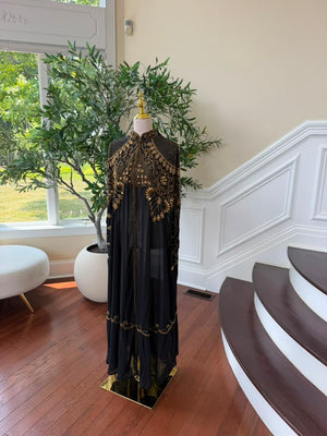 Golden Beaded Black Elegance Cardigan Abaya
