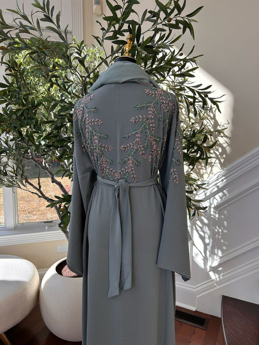 Mint Green Elegance Beaded Charm Abaya