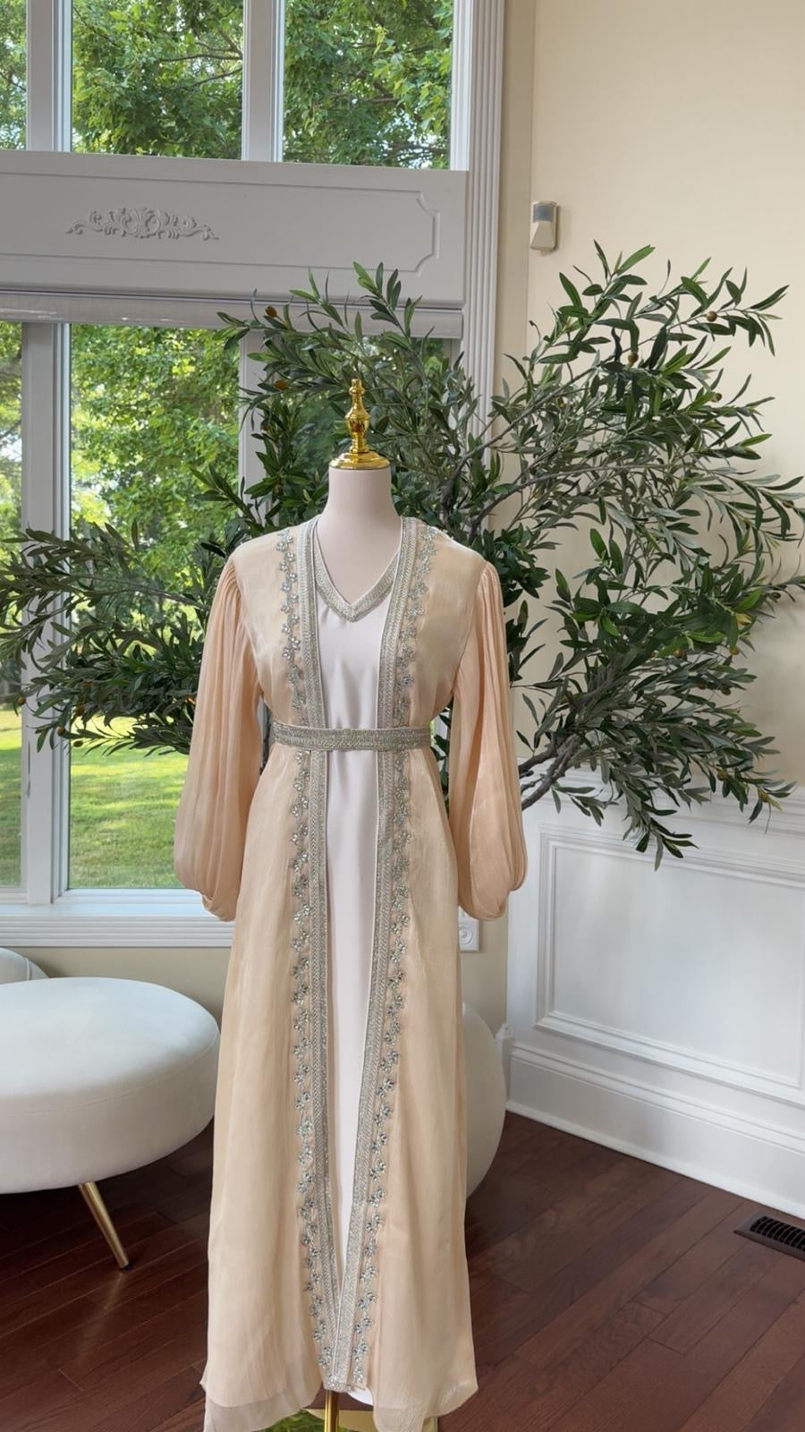 Light Beige Beaded Kaftan